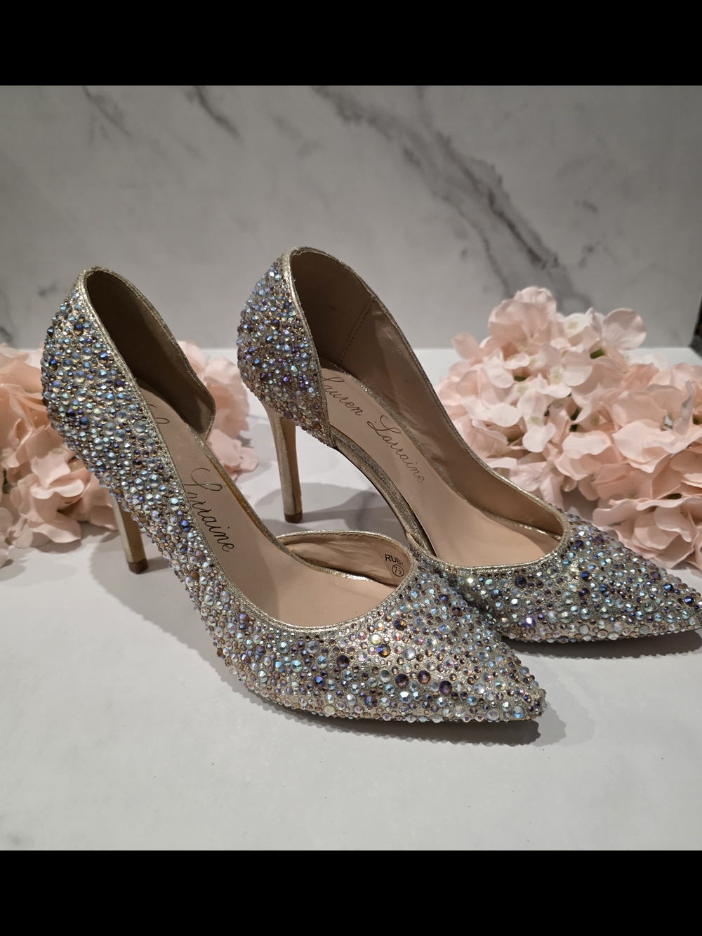 Lauren Lorraine - Iridescent Crystal Pointed-Toe Pumps - Nude/Champagne